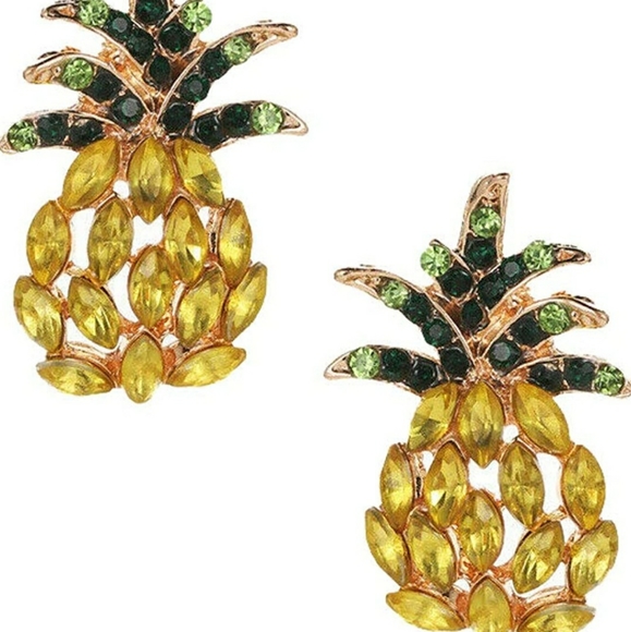 Restocked: "Ananas" Rhinestone Pineapple Design Stud Earrings - Picture 3 of 4